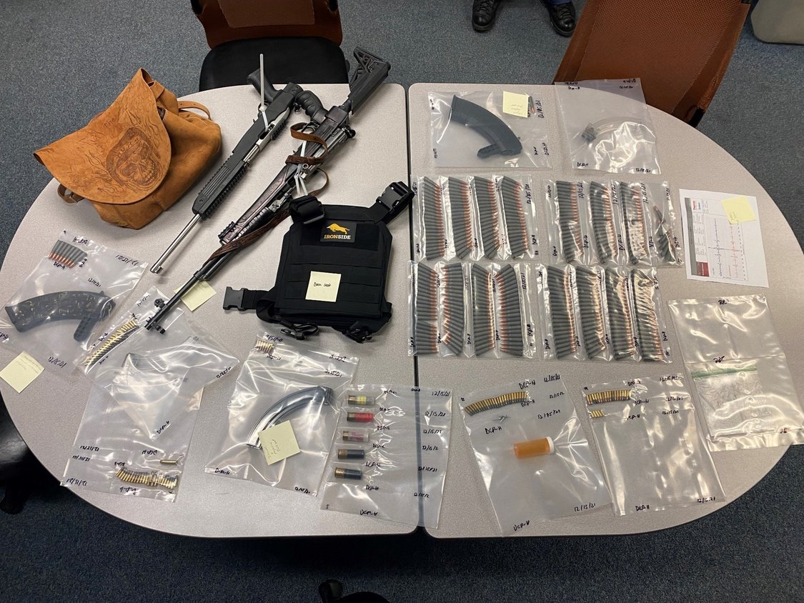 The vehicle was seized along with the contents which included approximately 3.4 grams of suspected Methamphetamine, a SKS rifle, a .22 caliber rifle, hundreds of rounds of 7.62 ammunition, approximately 100 rounds of .22 ammunition, shotgun ammunition, body armor, two high capacity SKS magazines, and 2 high capacity .22 magazines.